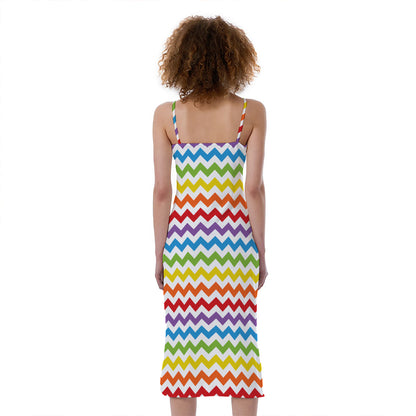 Rainbow Chevron Pattern Print Slim Fit Midi Cami Dress
