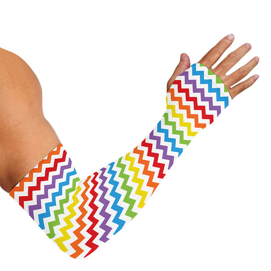 Rainbow Chevron Pattern Print Sun Protection Arm Sleeves