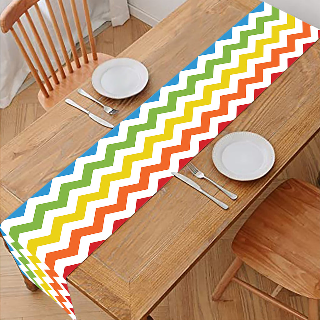 Rainbow Chevron Pattern Print Table Runner