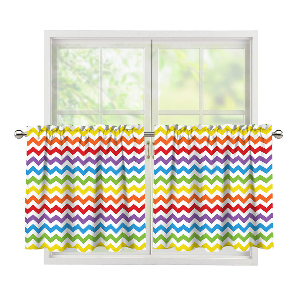 Rainbow Chevron Pattern Print Tier Curtains