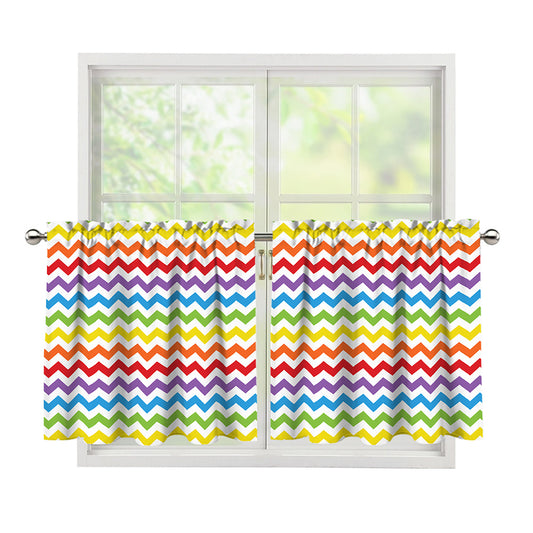 Rainbow Chevron Pattern Print Tier Curtains