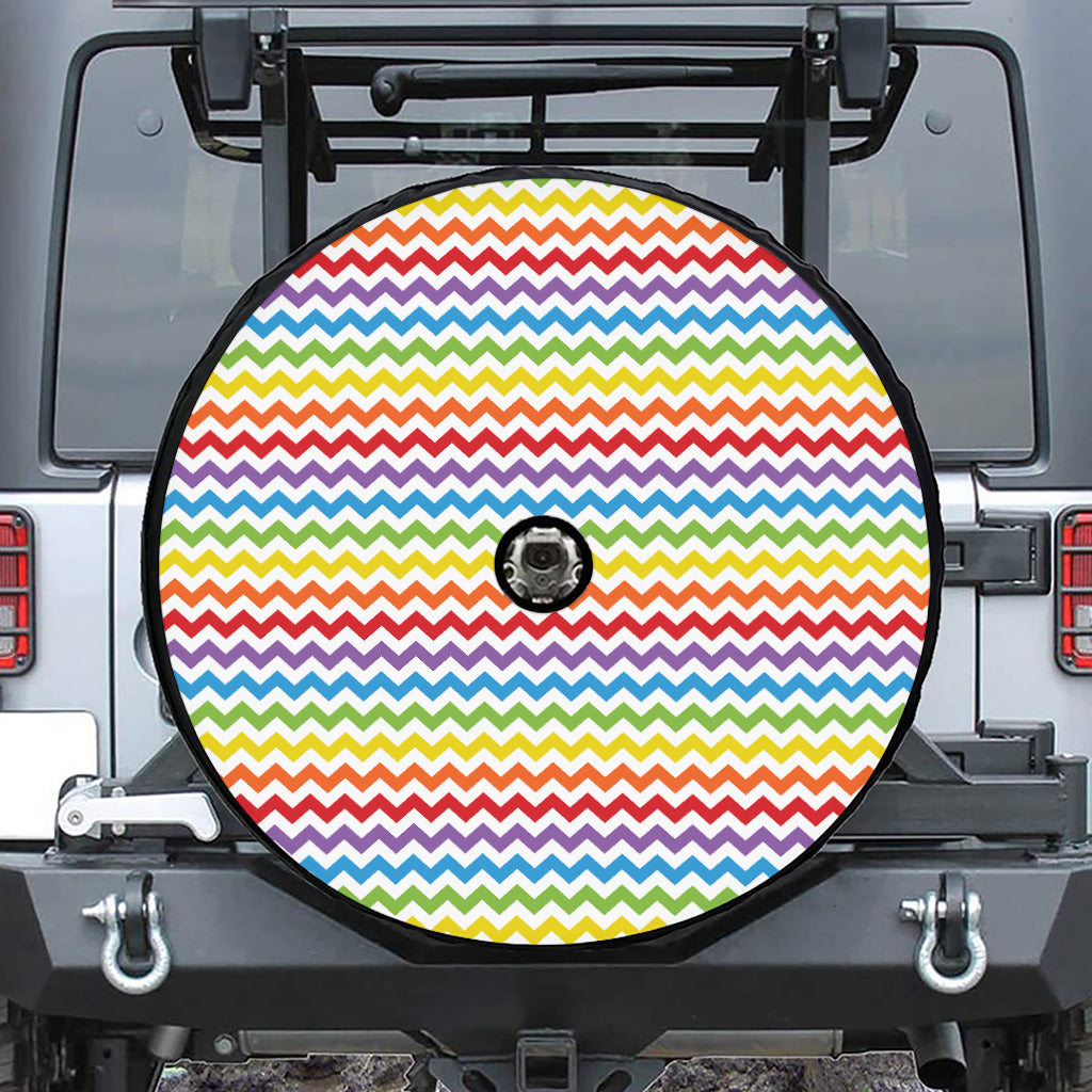 Rainbow Chevron Pattern Print Tire Cover With Camera Hole