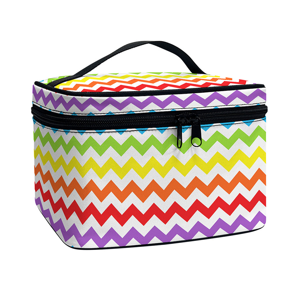 Rainbow Chevron Pattern Print Travel Makeup Bag