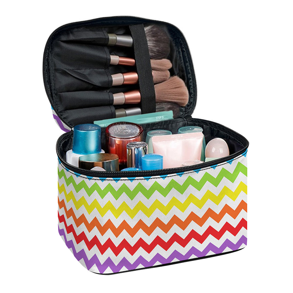 Rainbow Chevron Pattern Print Travel Makeup Bag