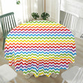Rainbow Chevron Pattern Print Waterproof Round Tablecloth
