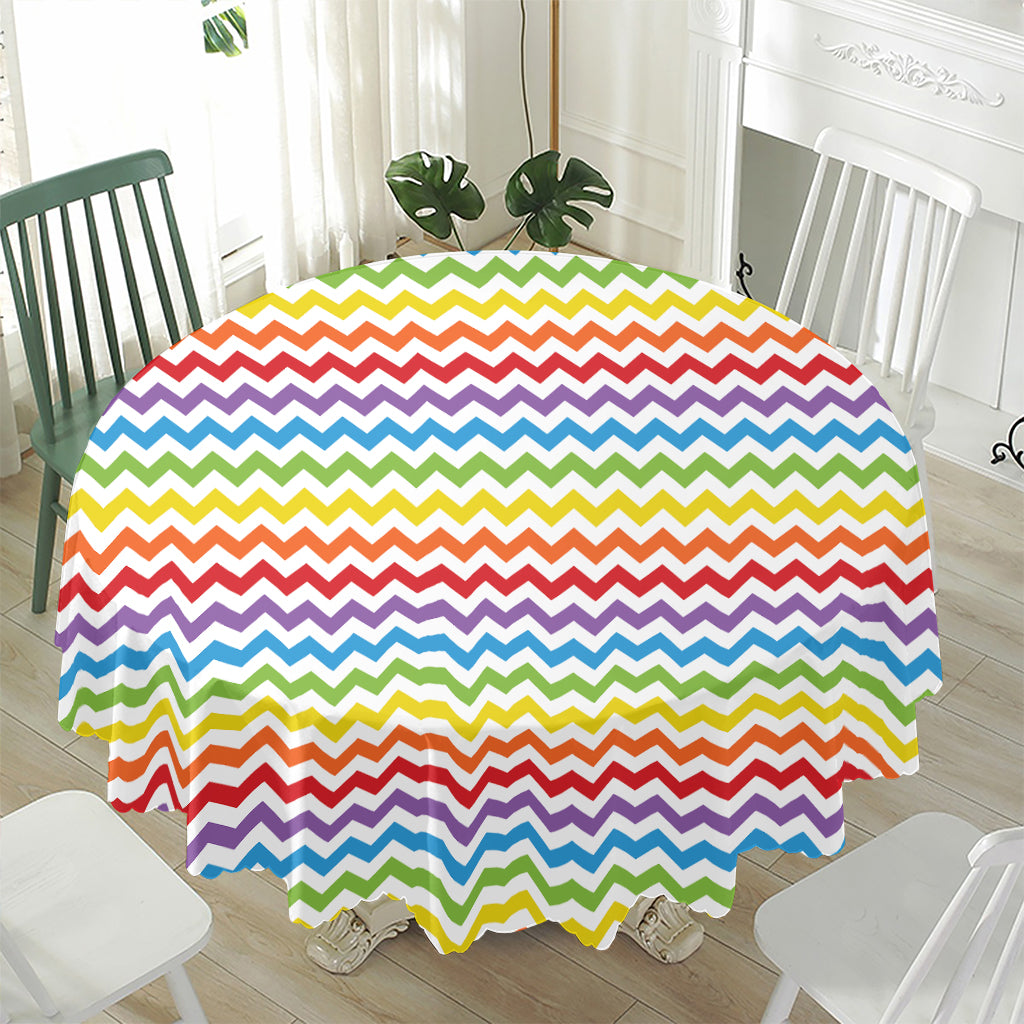Rainbow Chevron Pattern Print Waterproof Round Tablecloth