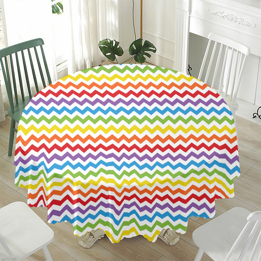 Rainbow Chevron Pattern Print Waterproof Round Tablecloth