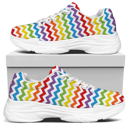 Rainbow Chevron Pattern Print White Chunky Shoes