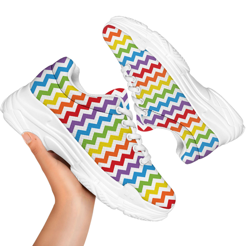 Rainbow Chevron Pattern Print White Chunky Shoes