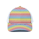 Rainbow Chevron Pattern Print White Mesh Trucker Cap