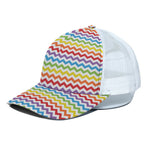 Rainbow Chevron Pattern Print White Mesh Trucker Cap