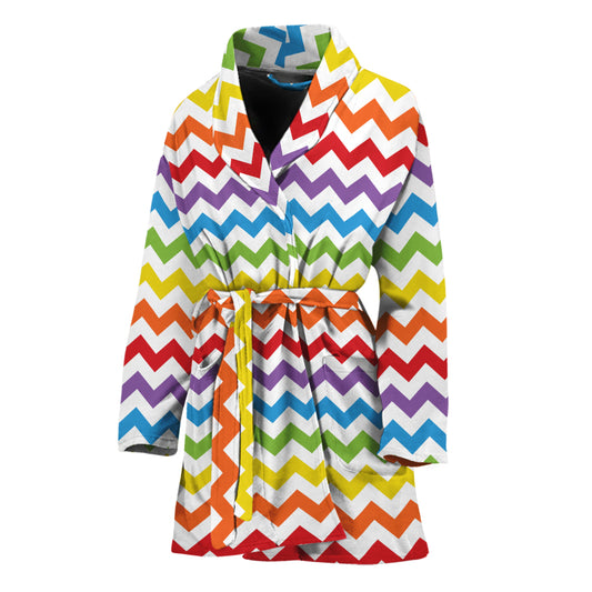 Rainbow Chevron Pattern Print Women's Bathrobe