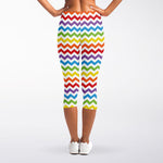 Rainbow Chevron Pattern Print Women's Capri Leggings