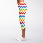 Rainbow Chevron Pattern Print Women's Capri Leggings