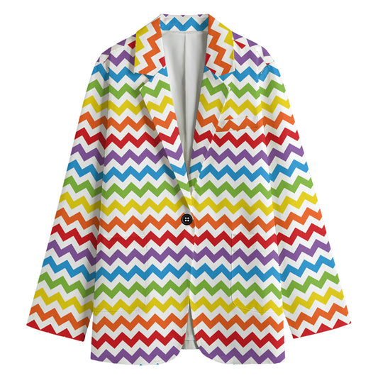 Rainbow Chevron Pattern Print Women's Cotton Blazer