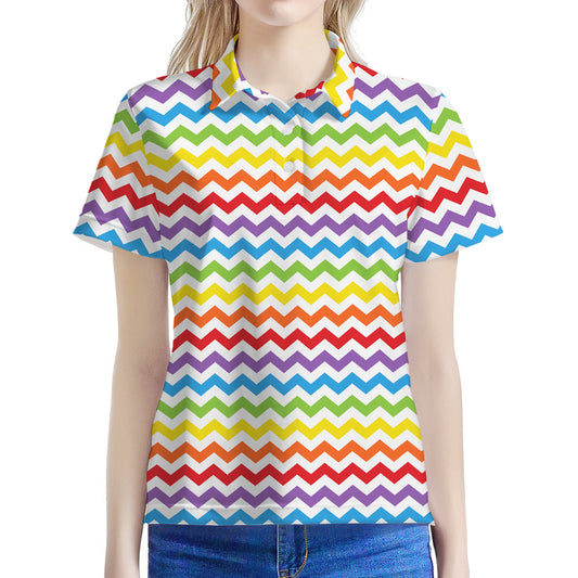 Rainbow Chevron Pattern Print Women's Polo Shirt