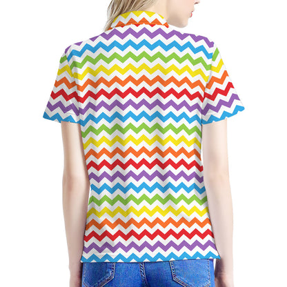 Rainbow Chevron Pattern Print Women's Polo Shirt
