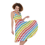 Rainbow Chevron Pattern Print Women's Sleeveless Dress