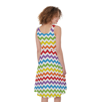 Rainbow Chevron Pattern Print Women's Sleeveless Dress