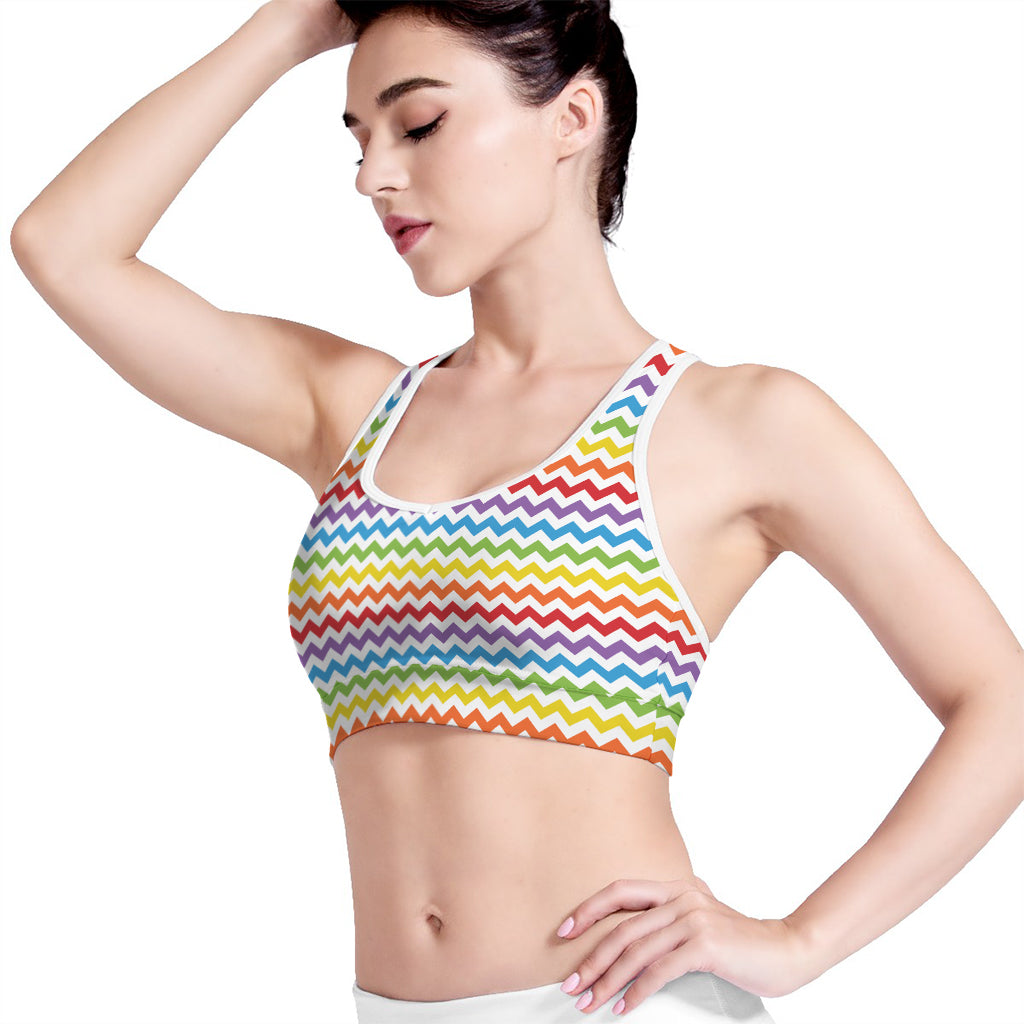 Rainbow Chevron Pattern Print Women's Sports Bra