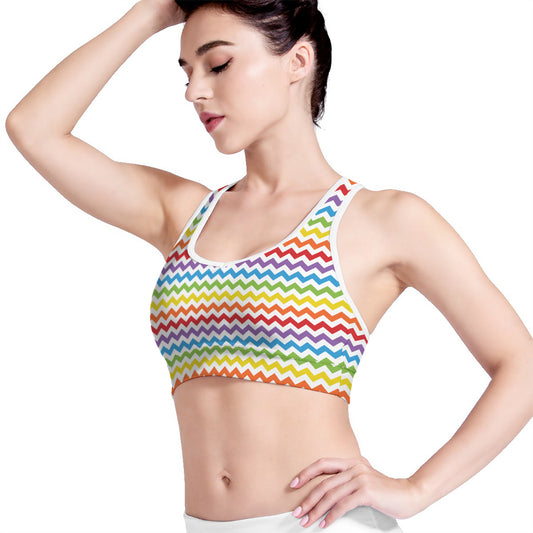 Rainbow Chevron Pattern Print Women's Sports Bra