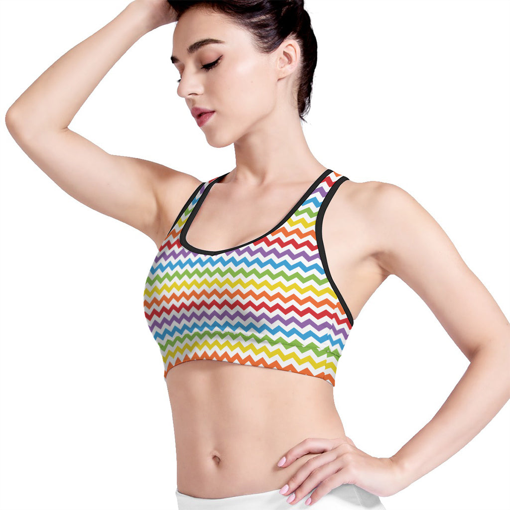Rainbow Chevron Pattern Print Women's Sports Bra