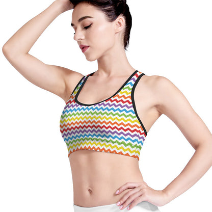 Rainbow Chevron Pattern Print Women's Sports Bra