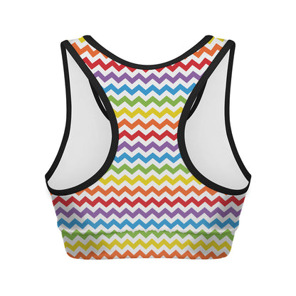 Rainbow Chevron Pattern Print Women's Sports Bra