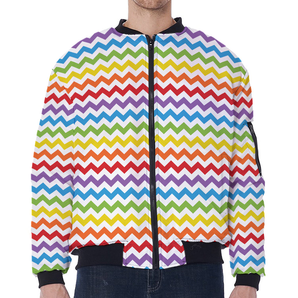 Rainbow Chevron Pattern Print Zip Sleeve Bomber Jacket