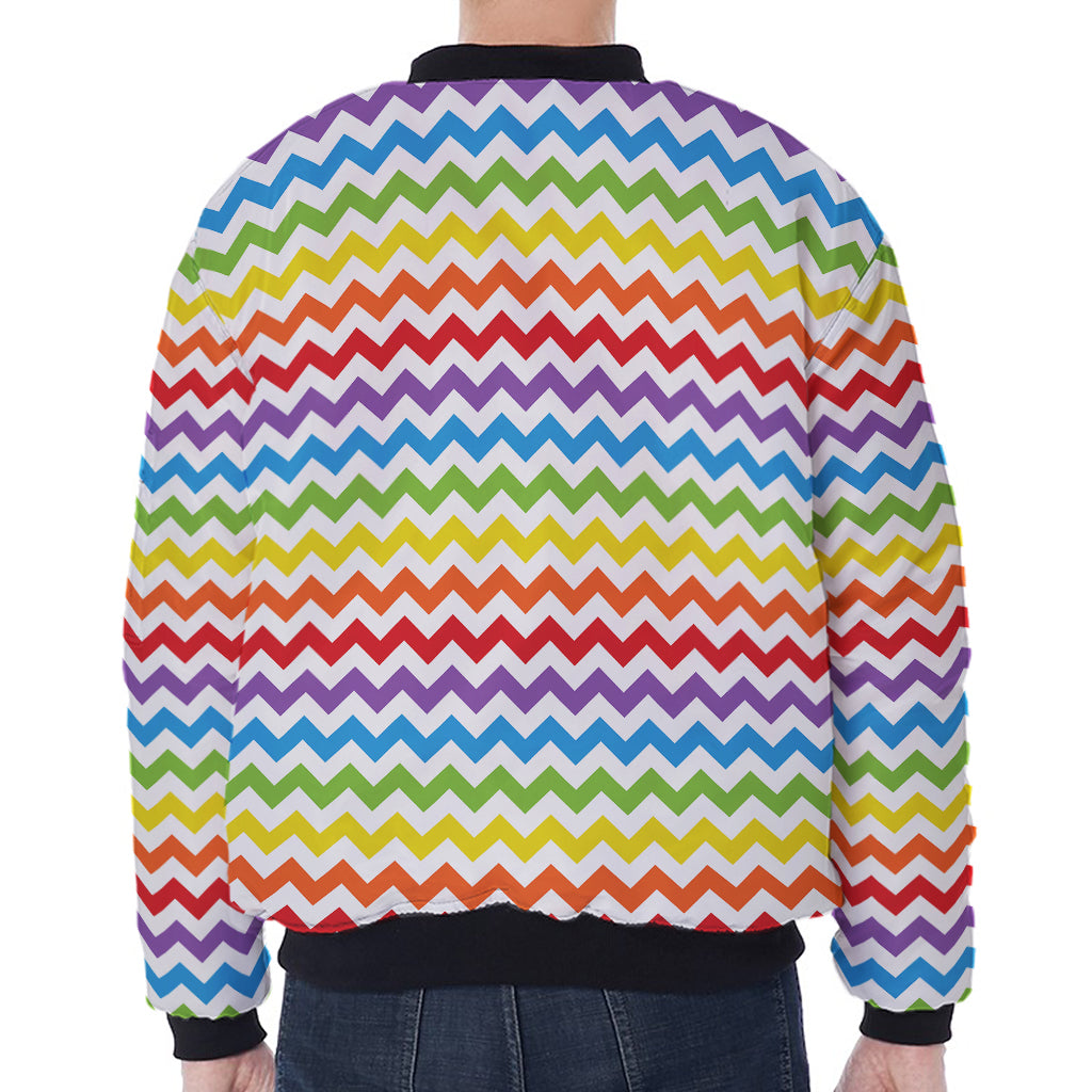 Rainbow Chevron Pattern Print Zip Sleeve Bomber Jacket