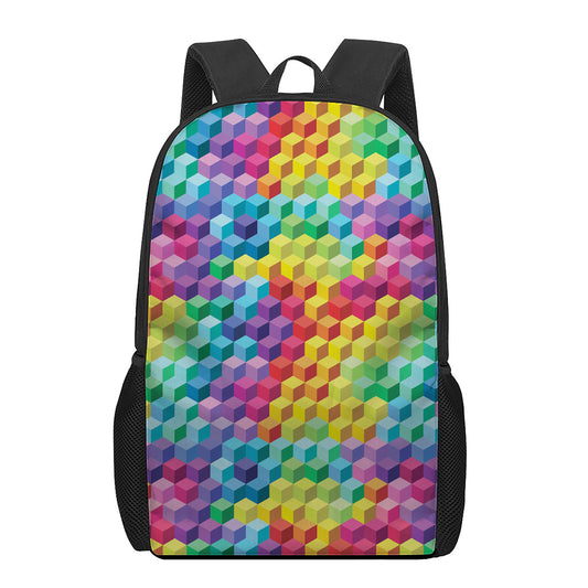 Rainbow Cubes Pattern Print 17 Inch Backpack