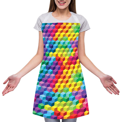 Rainbow Cubes Pattern Print Adjustable Apron