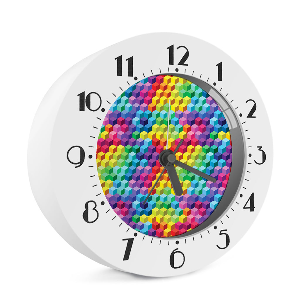 Rainbow Cubes Pattern Print Alarm Clock
