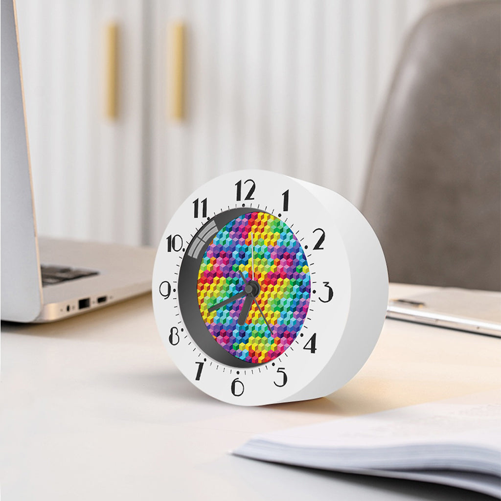 Rainbow Cubes Pattern Print Alarm Clock