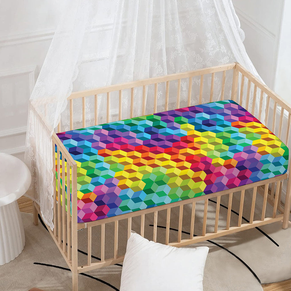 Rainbow Cubes Pattern Print Baby Crib Sheet