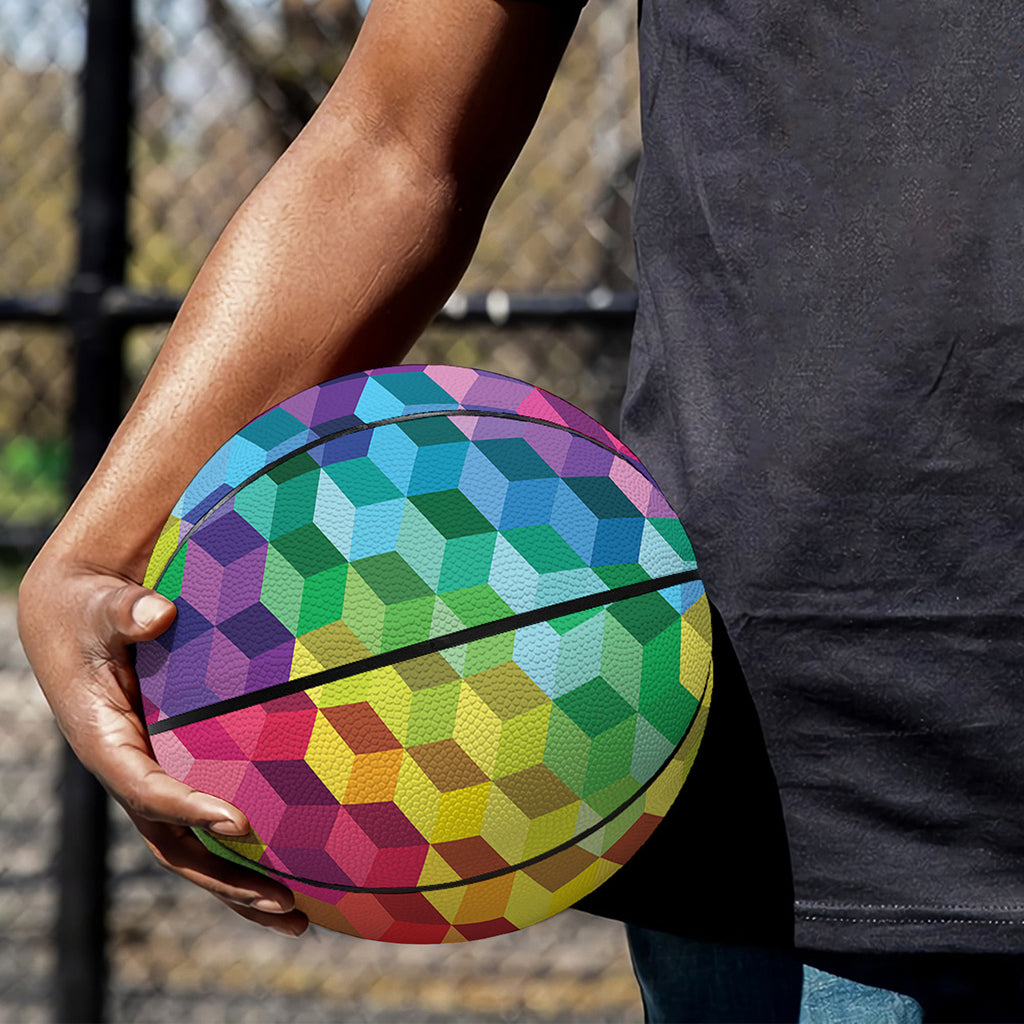 Rainbow Cubes Pattern Print Basketball