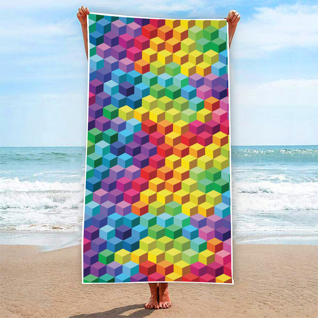 Rainbow Cubes Pattern Print Beach Towel
