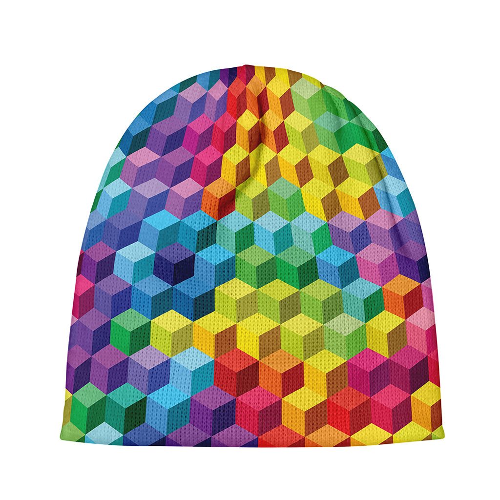 Rainbow Cubes Pattern Print Beanie