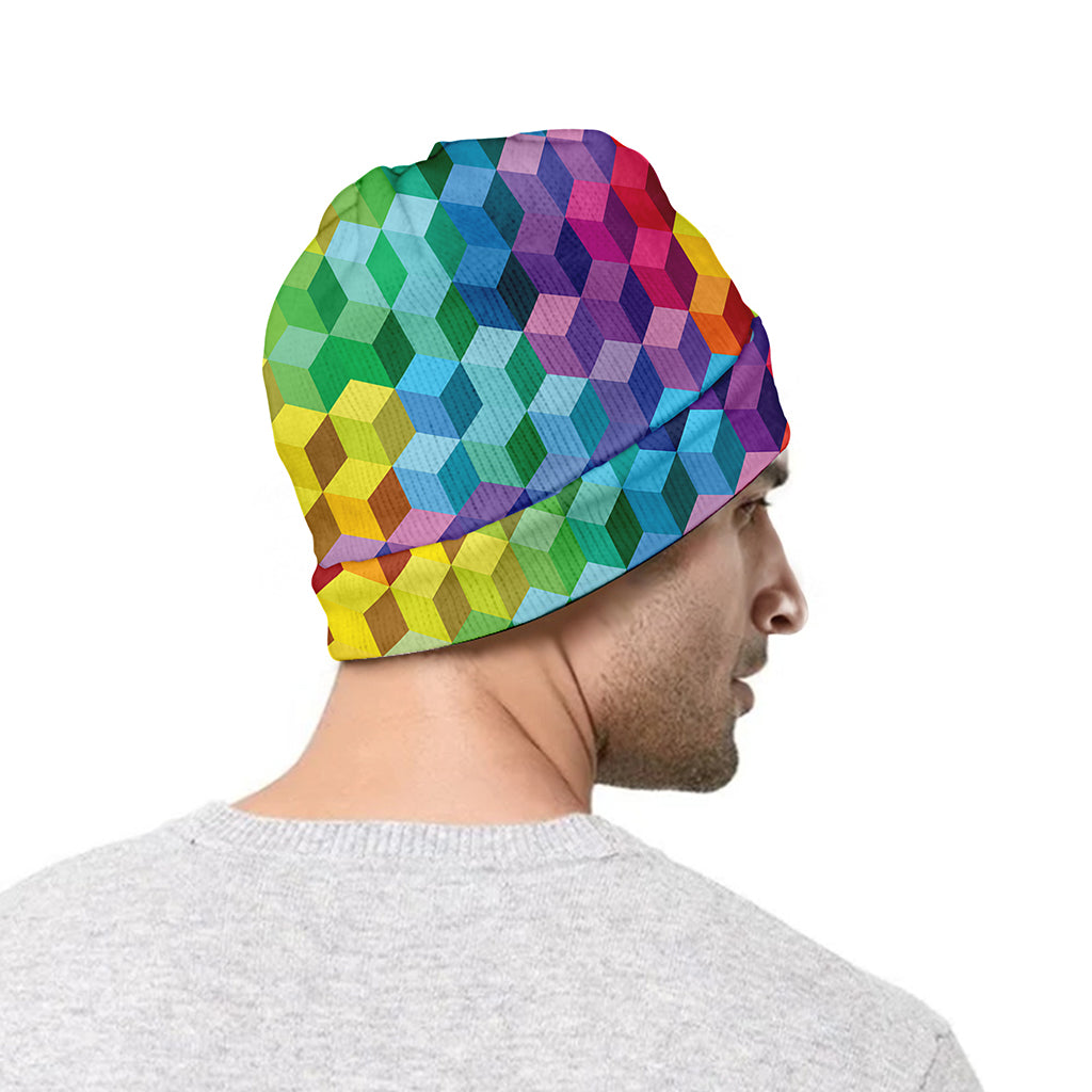 Rainbow Cubes Pattern Print Beanie
