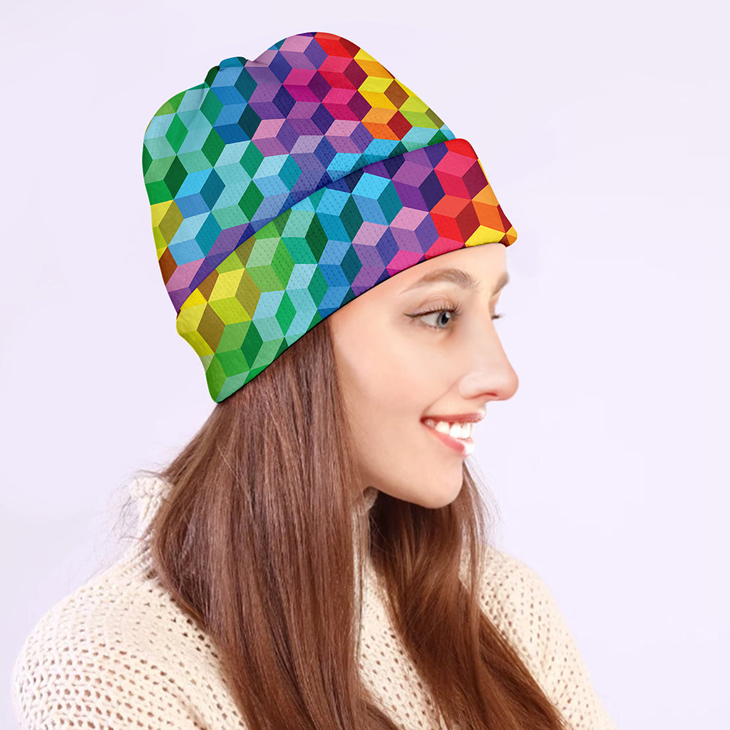 Rainbow Cubes Pattern Print Beanie
