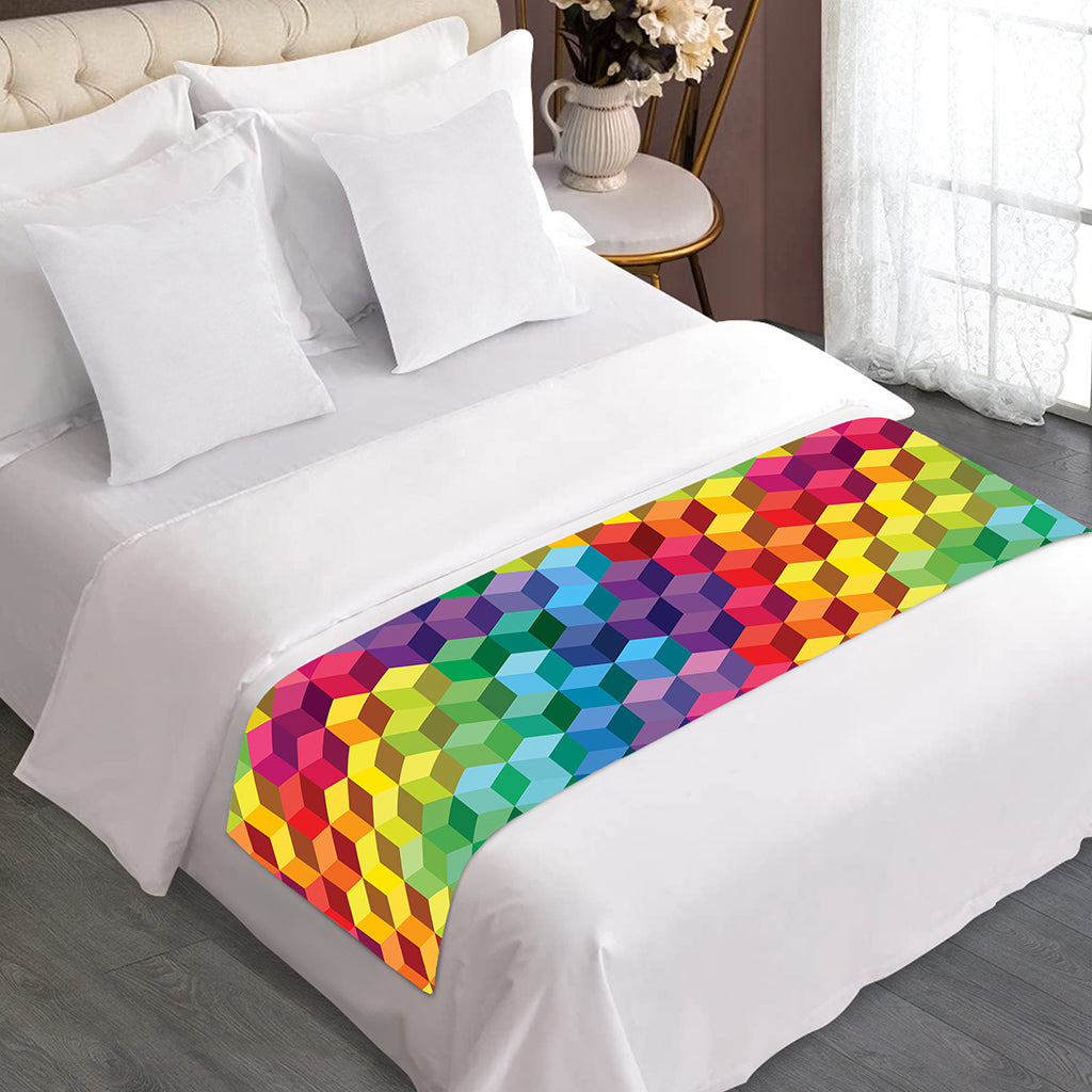 Rainbow Cubes Pattern Print Bed Runner