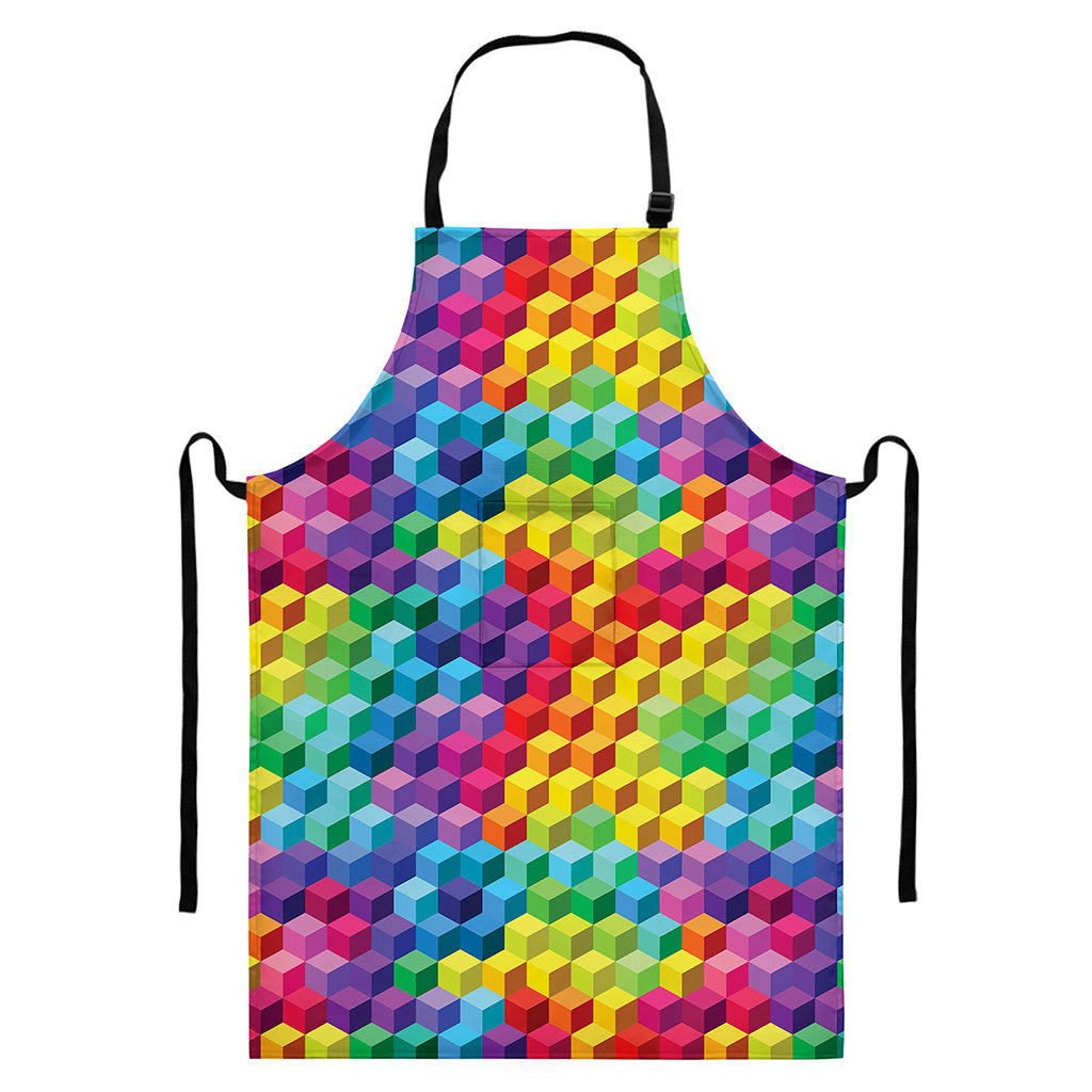 Rainbow Cubes Pattern Print Bib Apron With Pocket