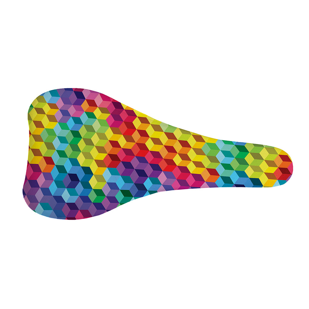 Rainbow Cubes Pattern Print Bicycle Seat Cover