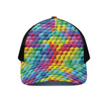 Rainbow Cubes Pattern Print Black Mesh Trucker Cap