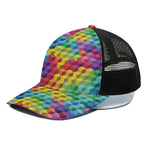 Rainbow Cubes Pattern Print Black Mesh Trucker Cap
