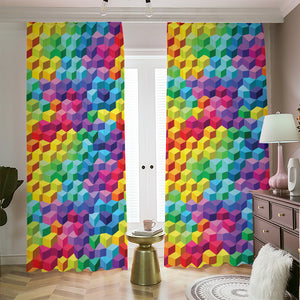 Rainbow Cubes Pattern Print Blackout Pencil Pleat Curtains