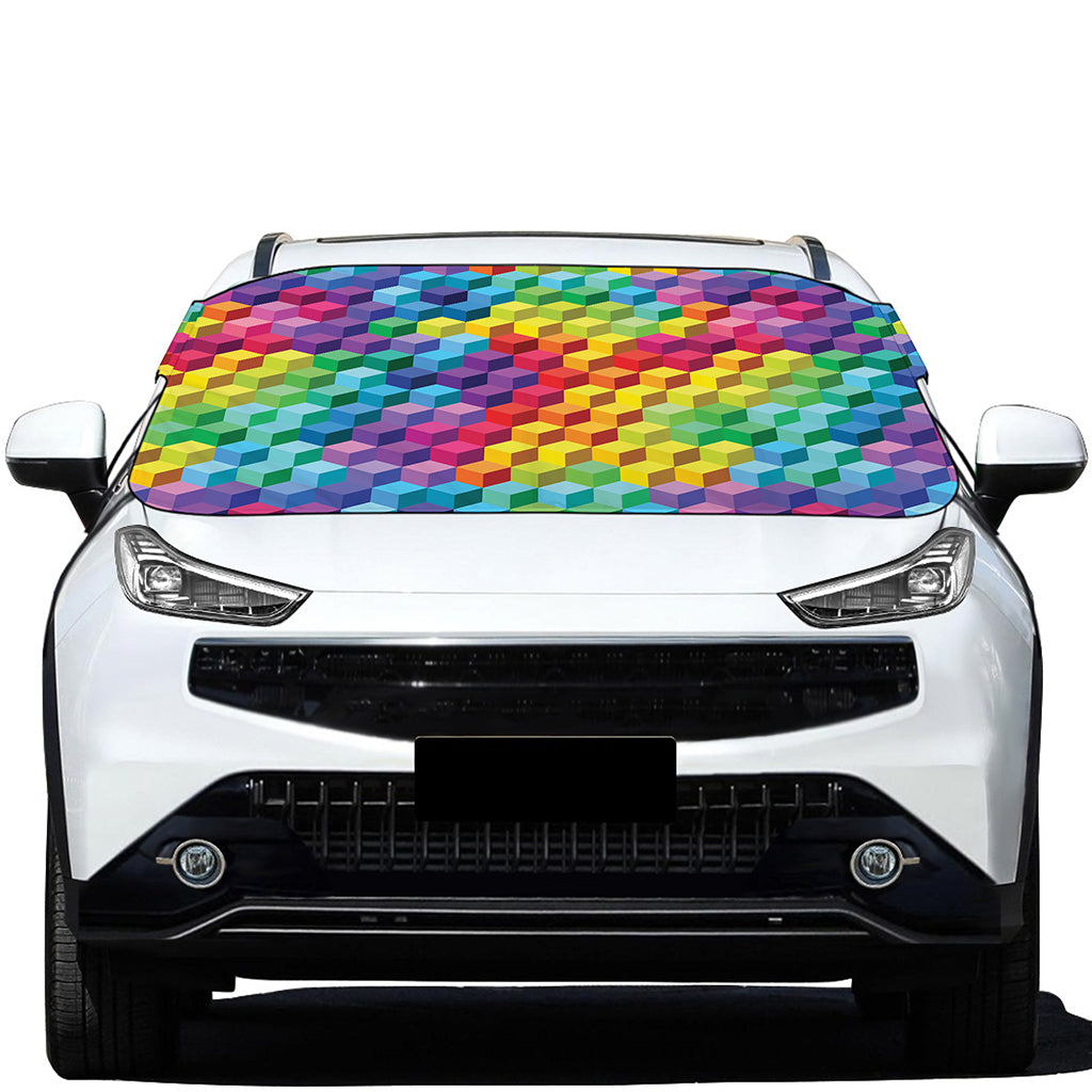 Rainbow Cubes Pattern Print Car Windshield Snow Cover