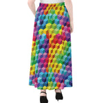 Rainbow Cubes Pattern Print Chiffon Maxi Skirt