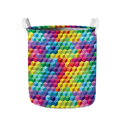 Rainbow Cubes Pattern Print Collapsible Laundry Basket