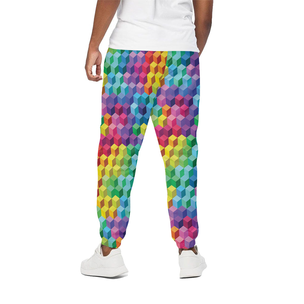Rainbow Cubes Pattern Print Cotton Pants